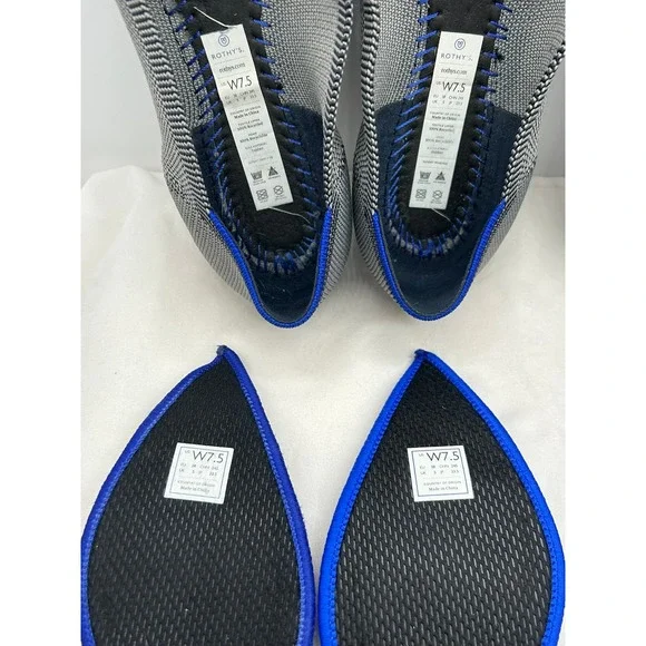 Rothys The Point Flats Bundle 2 Pairs Solid Black Grey Birdseye Womens 7.5 - Picture 9 of 12